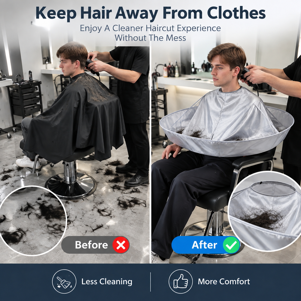 🎁 Portable Waterproof Hair Cutting Cape – Reusable Hair Catcher Bib for Easy Home Haircuts