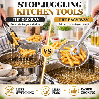 💞70K+ SOLD! ✨2-in-1 Spider Strainer Tongs – Stainless Steel Frying & Draining Tool