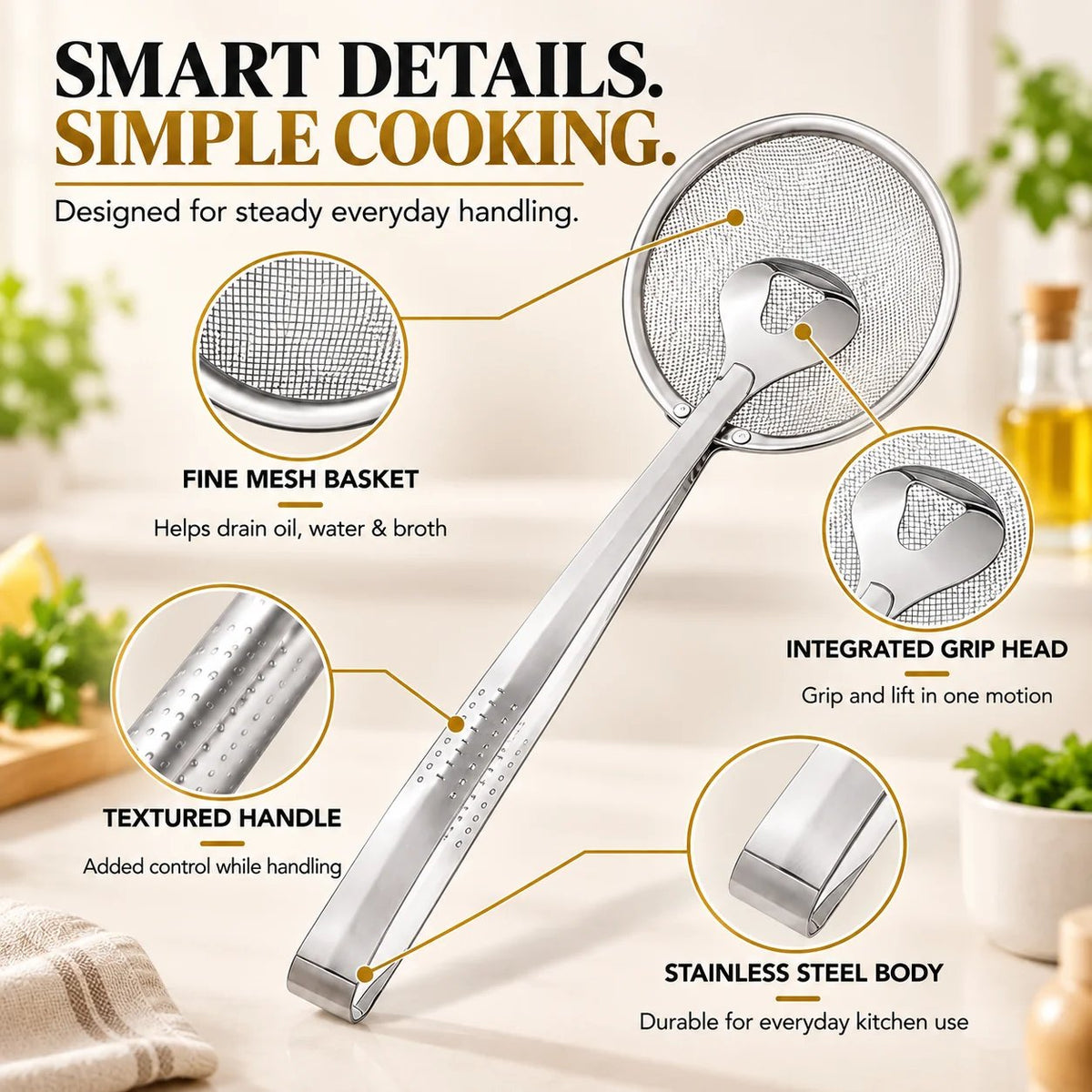 💞70K+ SOLD! ✨2-in-1 Spider Strainer Tongs – Stainless Steel Frying & Draining Tool