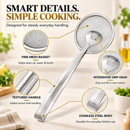 💞70K+ SOLD! ✨2-in-1 Spider Strainer Tongs – Stainless Steel Frying & Draining Tool