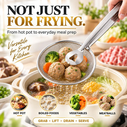 💞70K+ SOLD! ✨2-in-1 Spider Strainer Tongs – Stainless Steel Frying & Draining Tool
