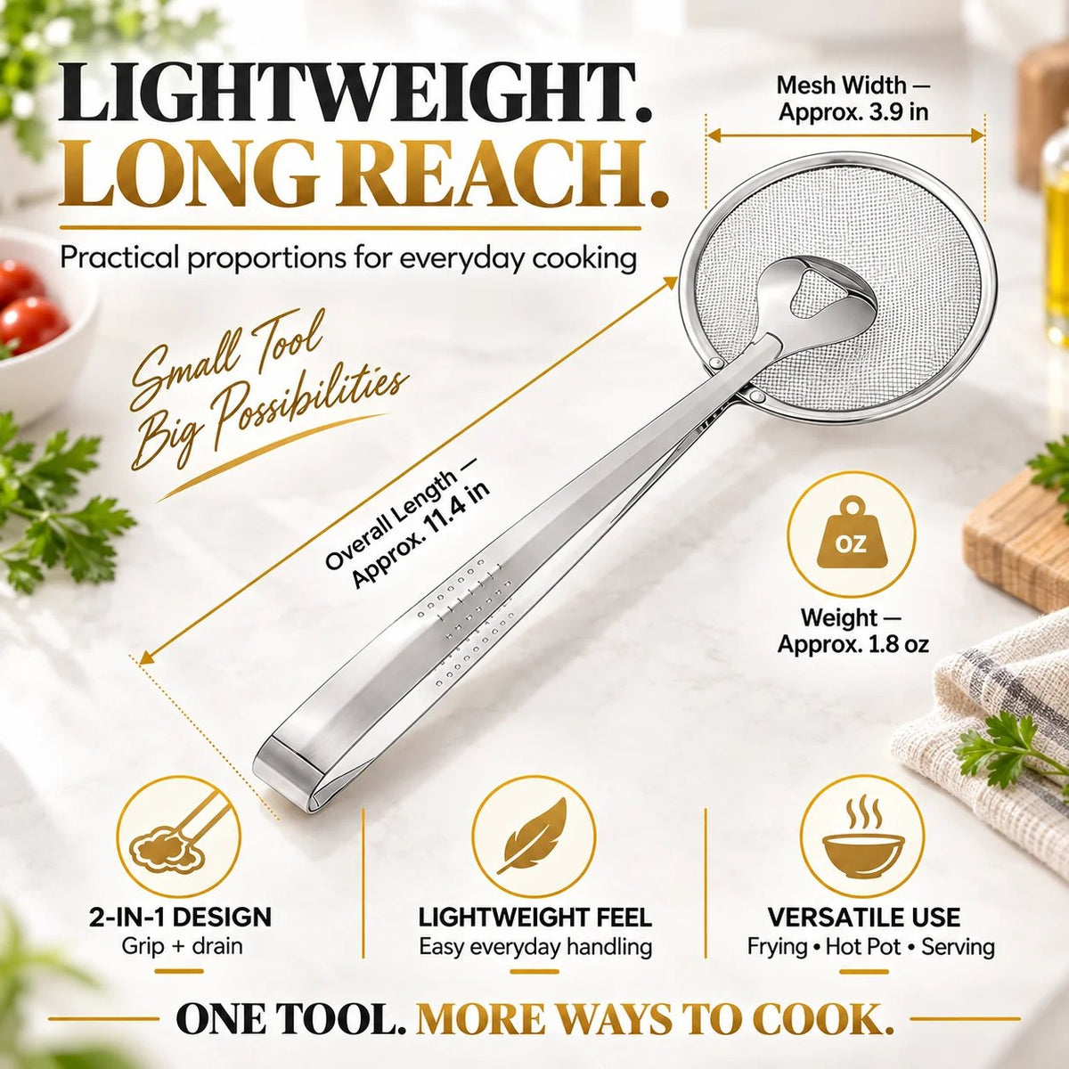 💞70K+ SOLD! ✨2-in-1 Spider Strainer Tongs – Stainless Steel Frying & Draining Tool