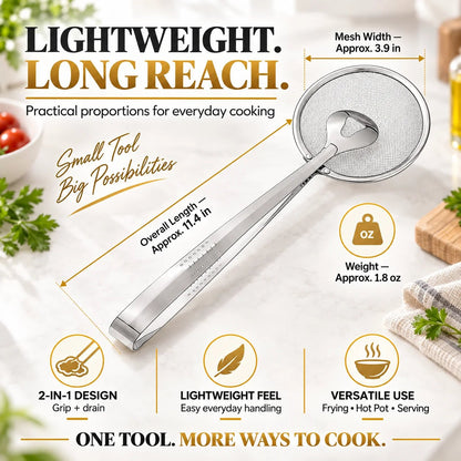 💞70K+ SOLD! ✨2-in-1 Spider Strainer Tongs – Stainless Steel Frying & Draining Tool